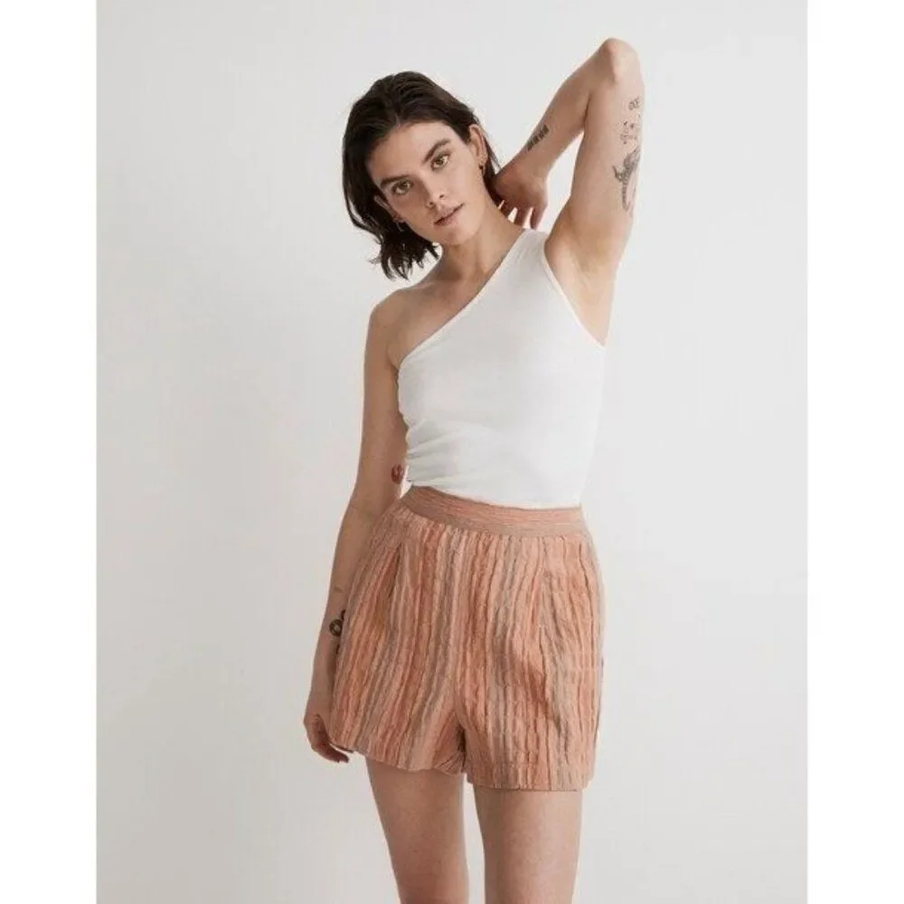 Madewell Clean Pull-On Shorts in Herringbone Stripe, Orange-multi